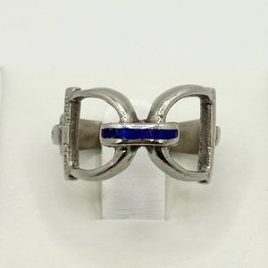 Vintage Gucci Horsebit blue enamel ring